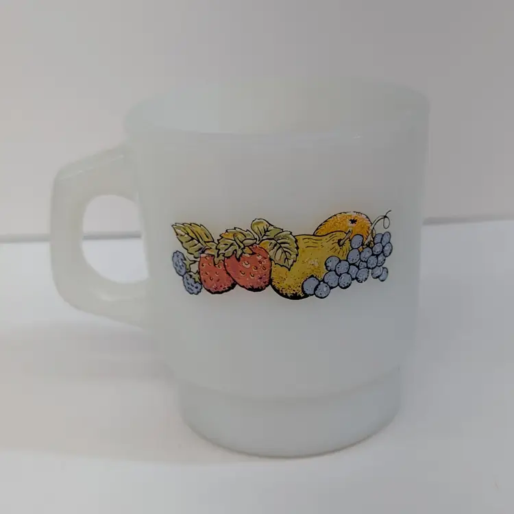 Vintage Anchor Hocking Fire King Nature's Bounty Fruit Stackable Mug D Handle