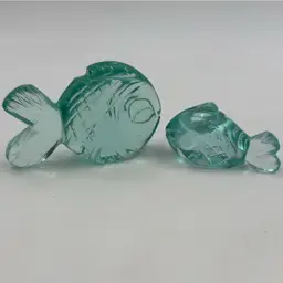 Vintage Aqua Blue Glass, Standing Set Of Two Tropical Fish Figurine