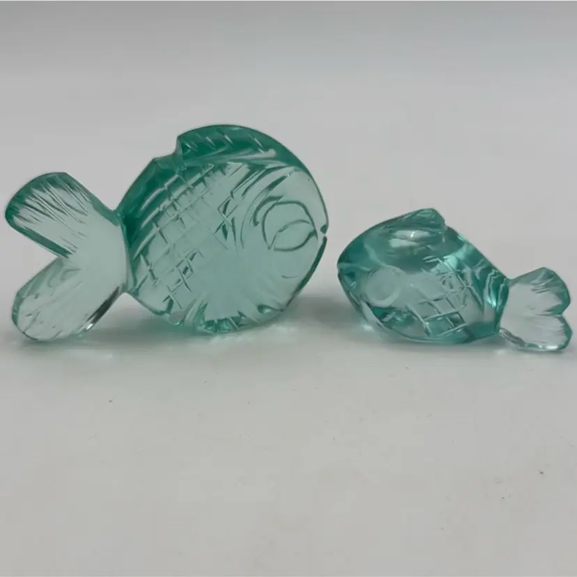Vintage Aqua Blue Glass, Standing Set Of Two Tropical Fish Figurine