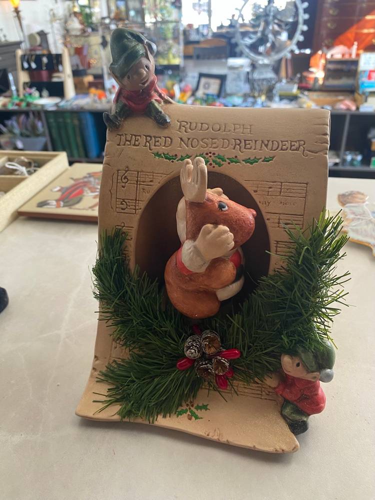 Christmas, Santa And Rudolph Wind Up Musical Figurine