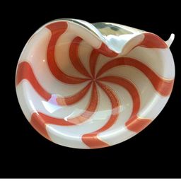 Vintage Murano Barbini Red White And Gold ‘Circus Tent’ Bowl - 7 x 2 Inches