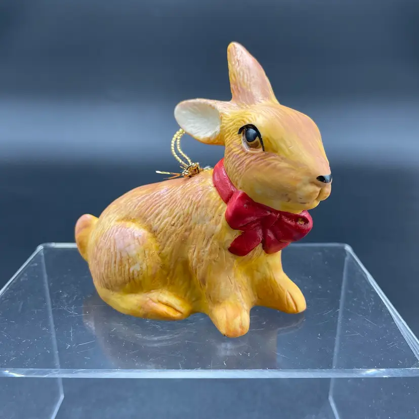 R.O.C. Bunny Rabbit Hanging Ornament Ceramic Christmas Easter Vintage Figurine