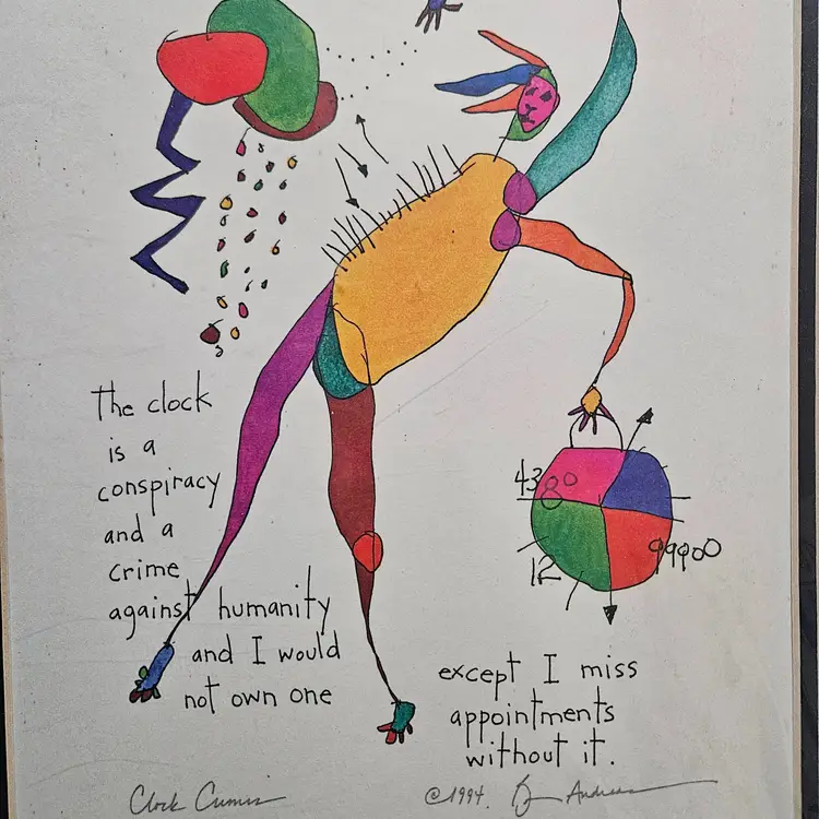 1994 Signed Brian Andreas Story People 'Clock Crimes' Print Double Matted Frame