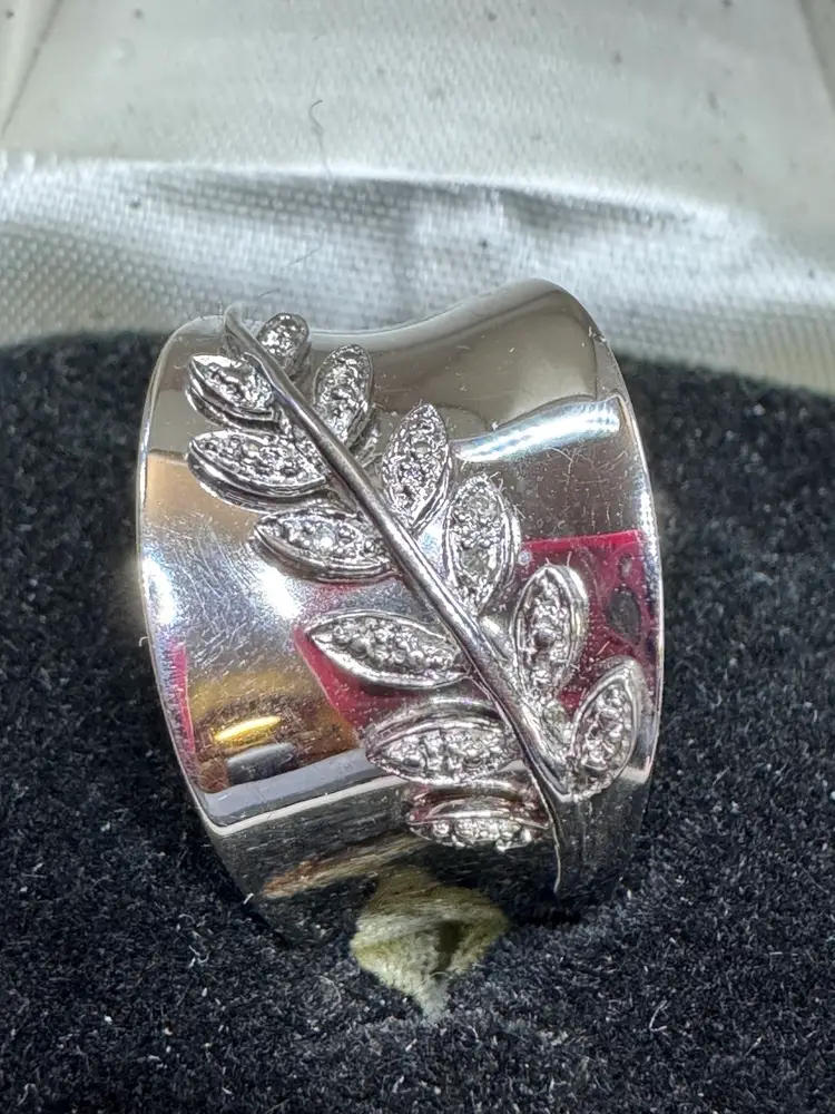 Sterling Silver & Diamond “Winter Wonderland” Cigar Band Ring - by Donna Lee - Signed CC For Concord Collection - Retired NLIP