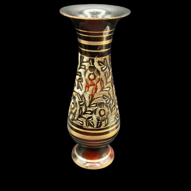 Beautiful Etched Ombré Brass Vase 7” Read**