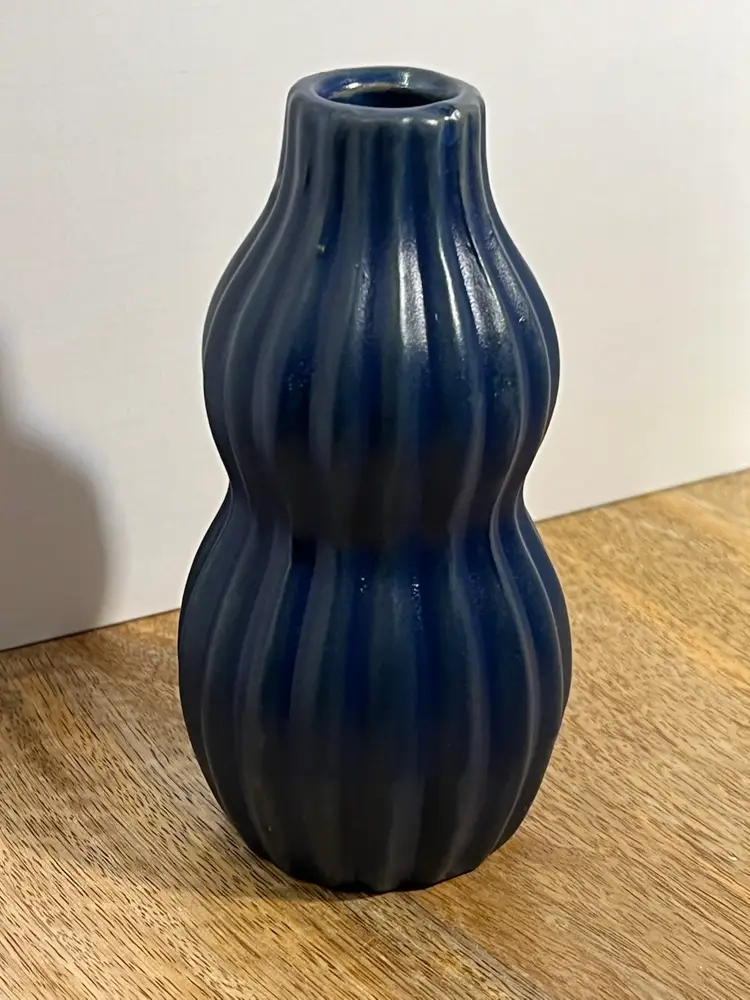 Blue Ribbed Vase