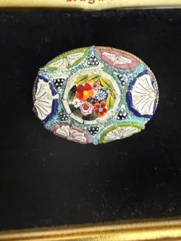 Vintage Micro Mosaic Oval Brooch- Stunning Colors - Call Out