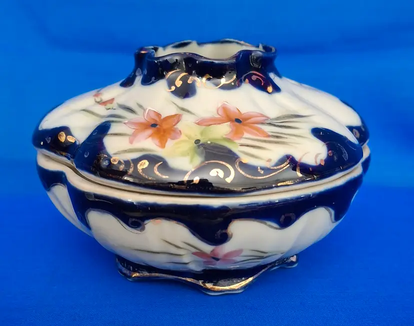 Vintage Nippon Hand-Painted Cobalt Blue Hair Receiver