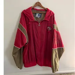 Vintage San Francisco 49ers STARTER Jacket Mens XL Red Gold Windbreaker NFL READ