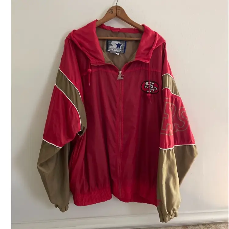 Vintage San Francisco 49ers STARTER Jacket Mens XL Red Gold Windbreaker NFL READ