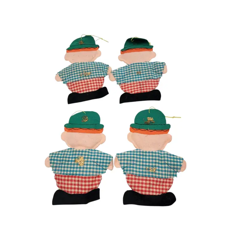 Set Of 4 Vintage Hobo Clown Felt Christmas Ornaments With Gingham Patch Details