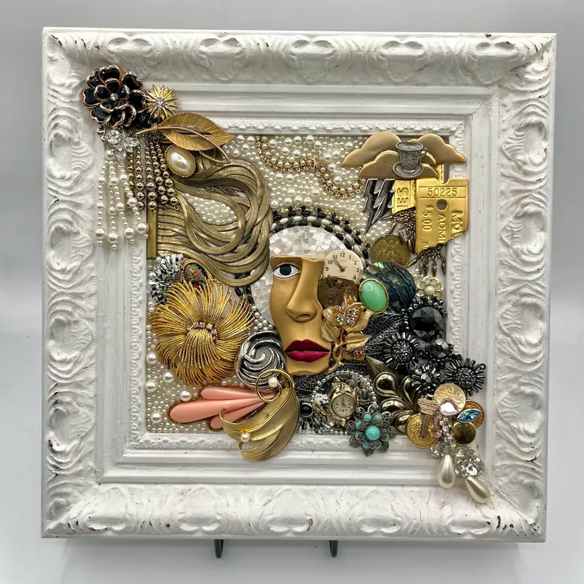 “The Women Before Me” Vintage Costume Jewelry Assemblage Wall Art - Handmade Made by Me