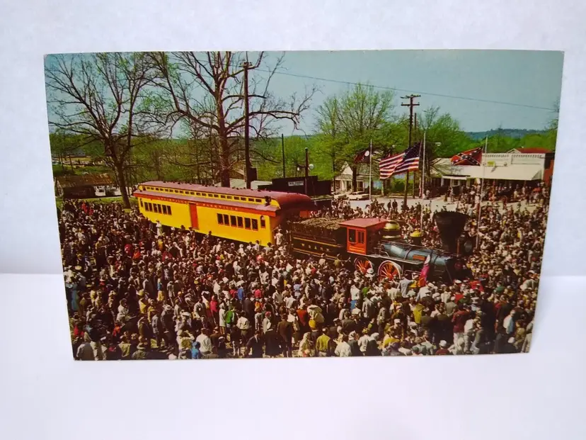 Railroad Postcard Big Shanty Kennesaw Georgia General Locomotive Train Big Crowd