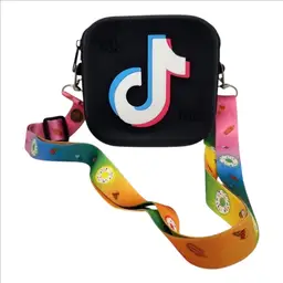 TikTok Silicone Crossbody Bag Mini Shoulder Purse Fan Accessory Adjustable Strap (Black)