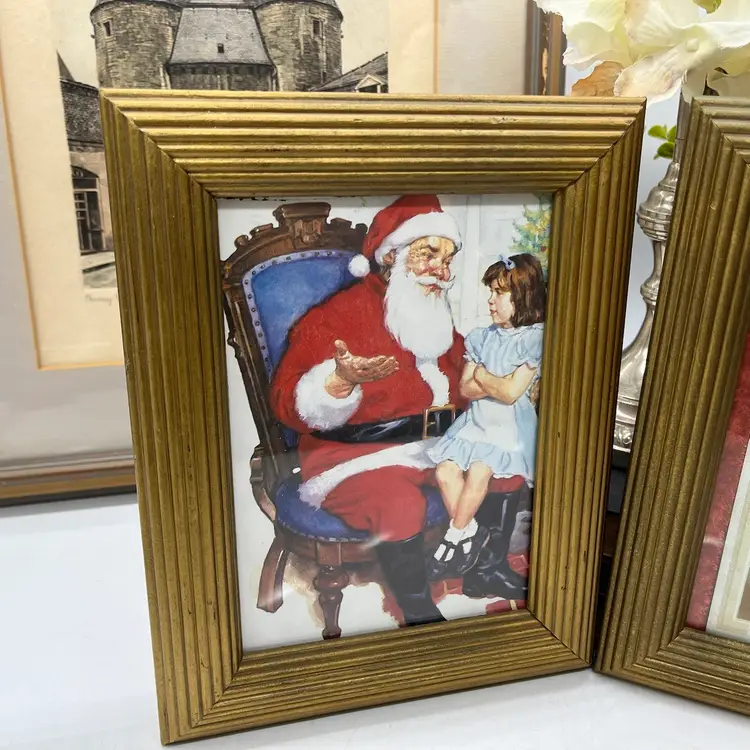 Pair Of Wooden Vintage Gold Frames With Vtg Christmas Cutouts
