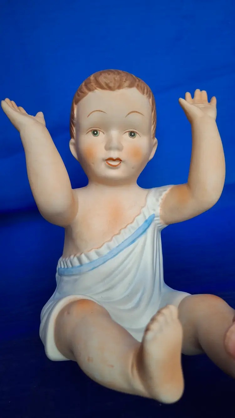 Vintage Piano Baby Boy Figurine | Bisque Porcelain Child Statue | Mid Century Decor