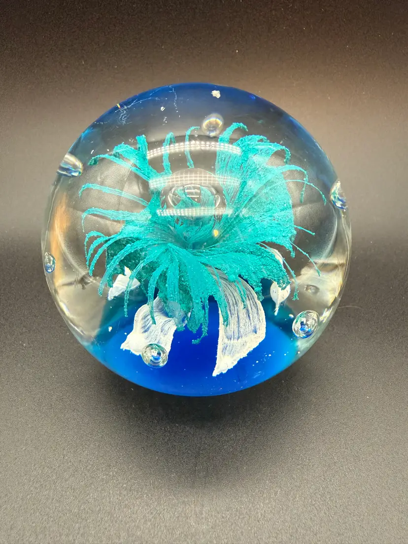 Abstract Blue Flower Paperweight