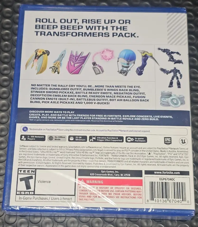 PS5 Fortnite Transformers Pack – Factory Sealed, 1,000 V-Bucks Included