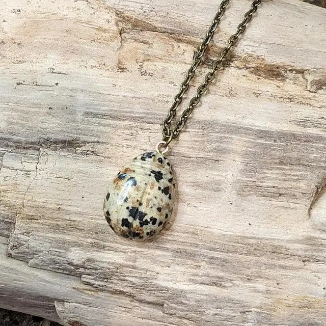 Sela's Jewelry - Dalmatian Jasper Lady Bug Stone Necklace