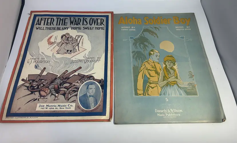 Antique Sheet Music 'After the War is Over' & Aloha Soldier Boy'