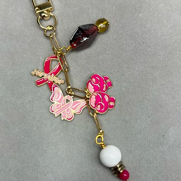 Pink Ribbon Purse/backpack Charm “survivor”