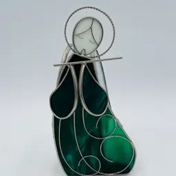Stained Glass Green Angel Playing Flute Candle Holder Christmas Tree Shop