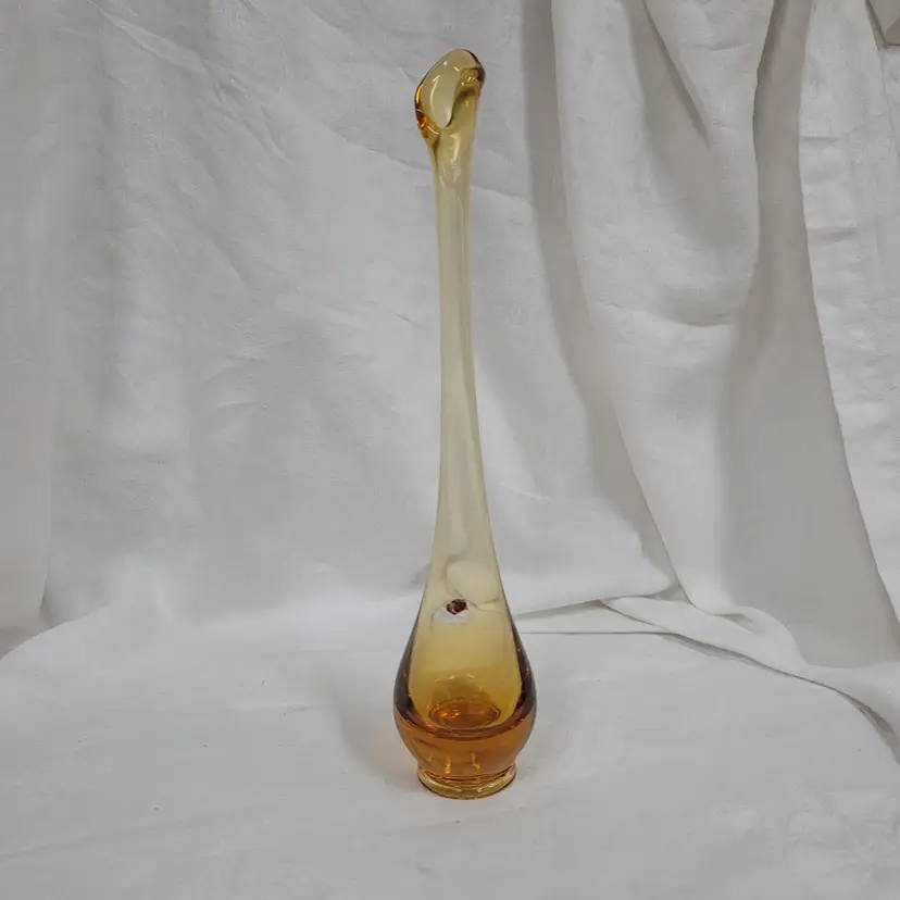 Vintage MCM Viking Orange, Gold, Amber Swung Glass Vase