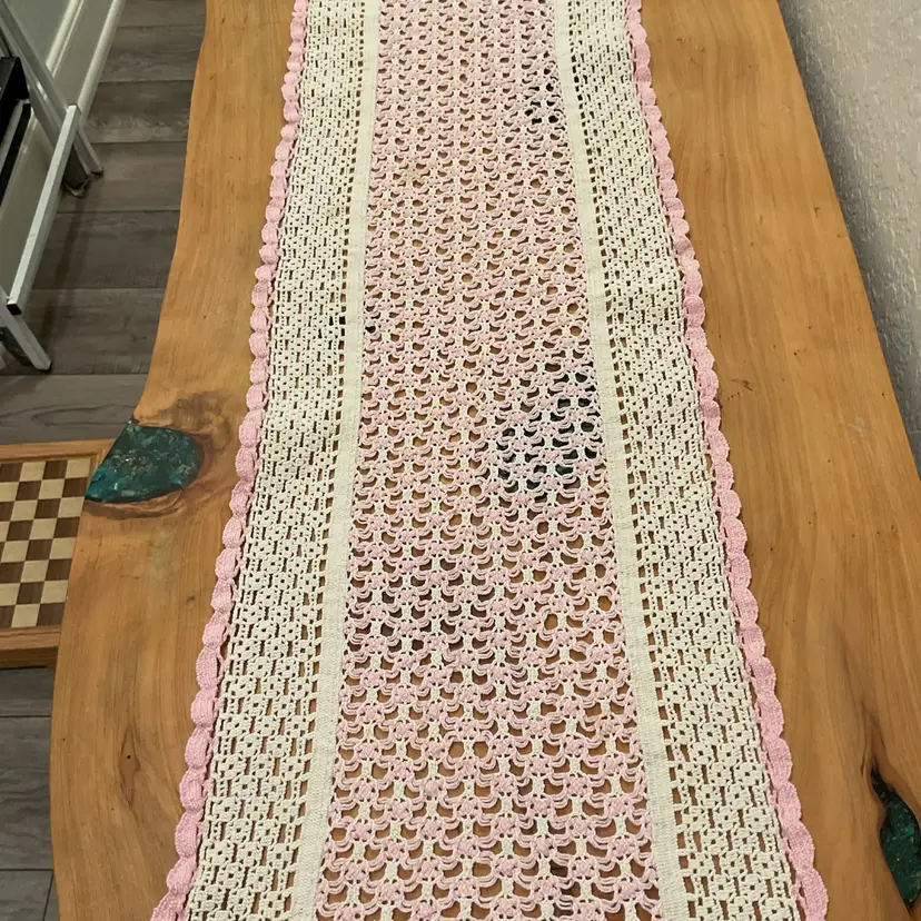 Crocheted Pink & Cream Runner ~32”