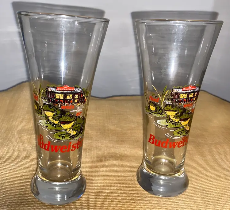 Budweiser 2 Frog Pilsner Beer Glasses 1996 Bud Weis Er