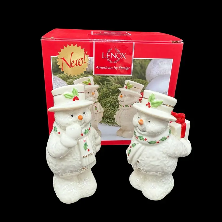 Lenox Happy Holly Days Snowman Salt & Pepper Shaker Set Christmas Holiday
