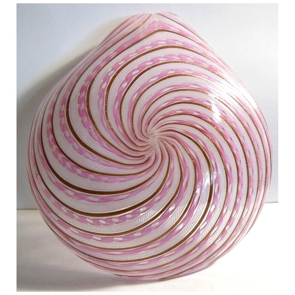 Niknax · Fratelli Toso Murano, Italy, Pink White Latticino Copper