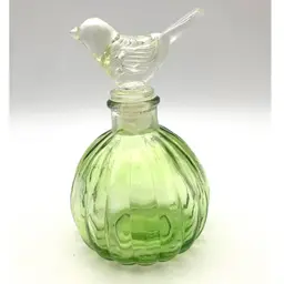 11 - Green Glass Perfume Bottle With Bird Stopper