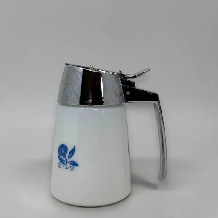 Dripcut Cornflower Blue Milk Glass Syrup Server Dispensers Inc 1960s  (0062-26)