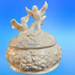 Glossy, Pearlescent Trinket Box Featuring Love Birds & Floral Designs