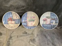 Vintage 3 Dipping Plates Trinket Dish Flowers Planter Seeds Bulbs Blue White 4”