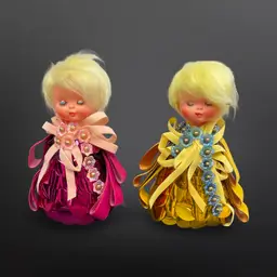 Pair Of Vintage Kitschy Sequin Girls Made From Kits 1960s/70s