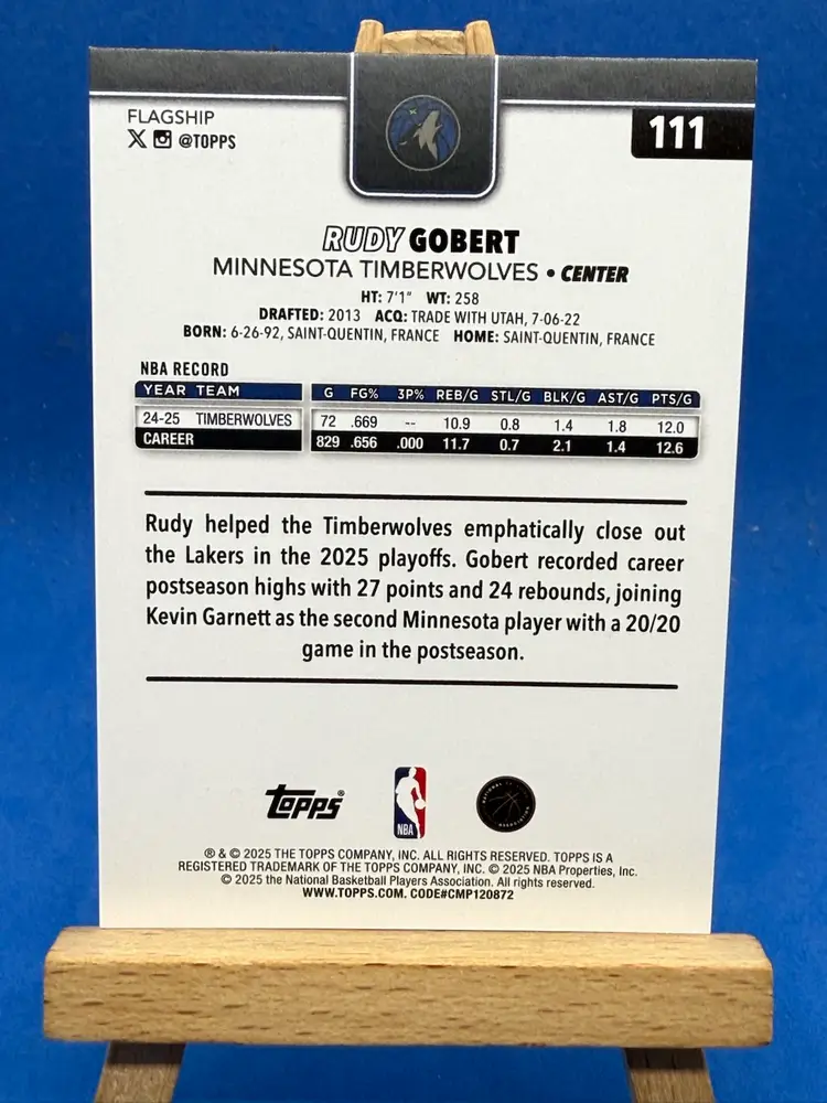 2025-26 Topps Rudy Gobert #111 Gold Tip Off Foil /50 Minnesota Timberwolves