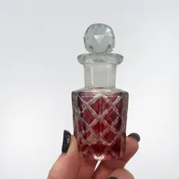 Cranberry Cut Glass Perfume Bottle Faceted w/ Stopper Vintage | 3.5”