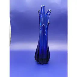 Vintage Ribbed Cobalt Blue Five Finger Swung Glass Vase