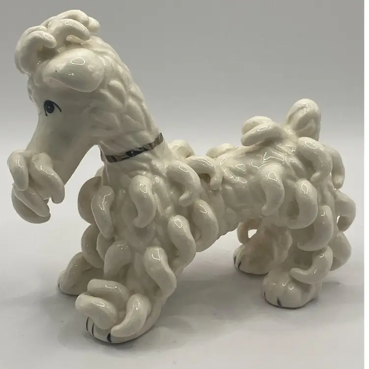 Vintage Nippon Yoko Boeki White Spaghetti Poodle, 4” X 4 1/2”, Made In Japan, Mid Century