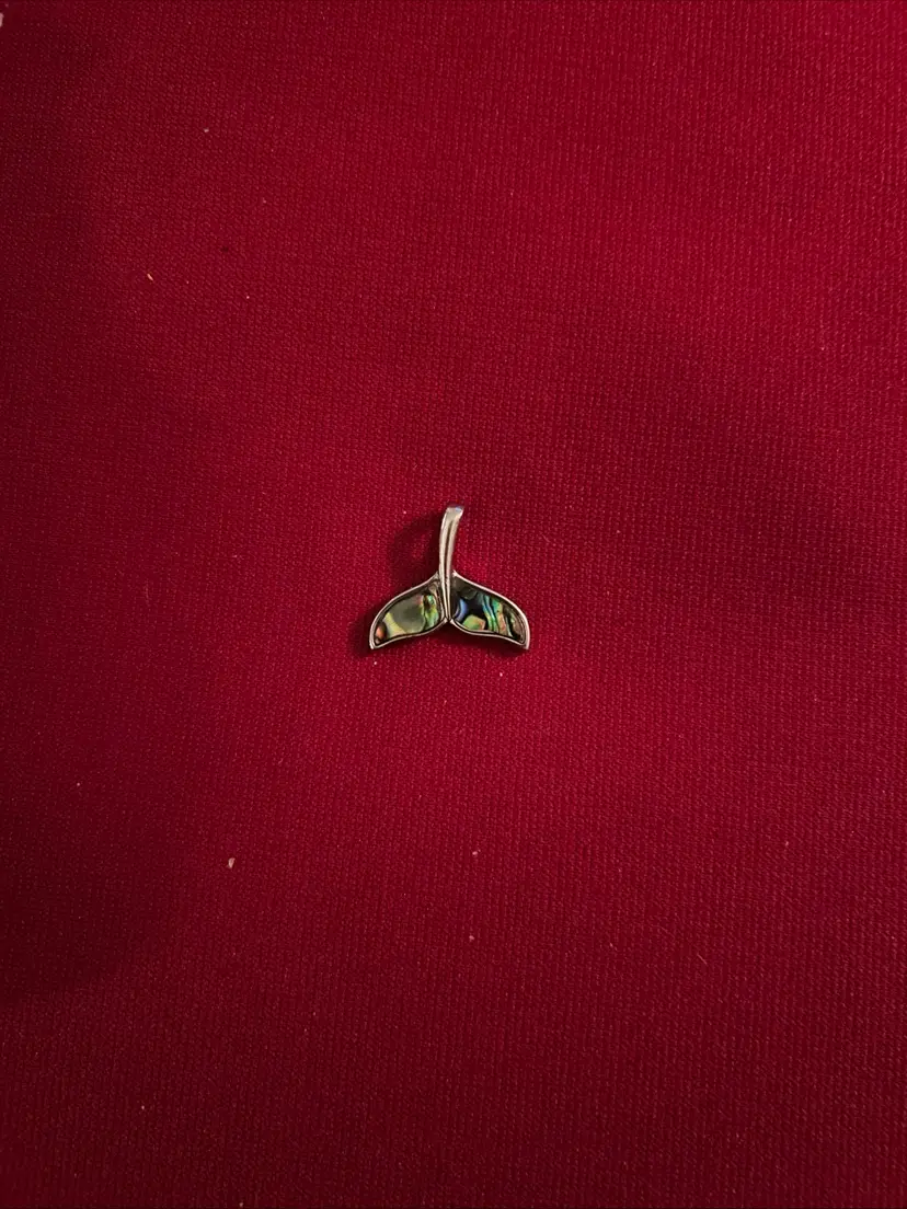 Paua Abalone Shell Whale Tail Silvertone Pendant J263