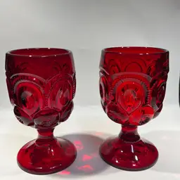 L.E. Smith Glass Company- Pair Of Beautiful Vintage Goblets in the "Moon and Star" pattern- 5 7/8” Tall