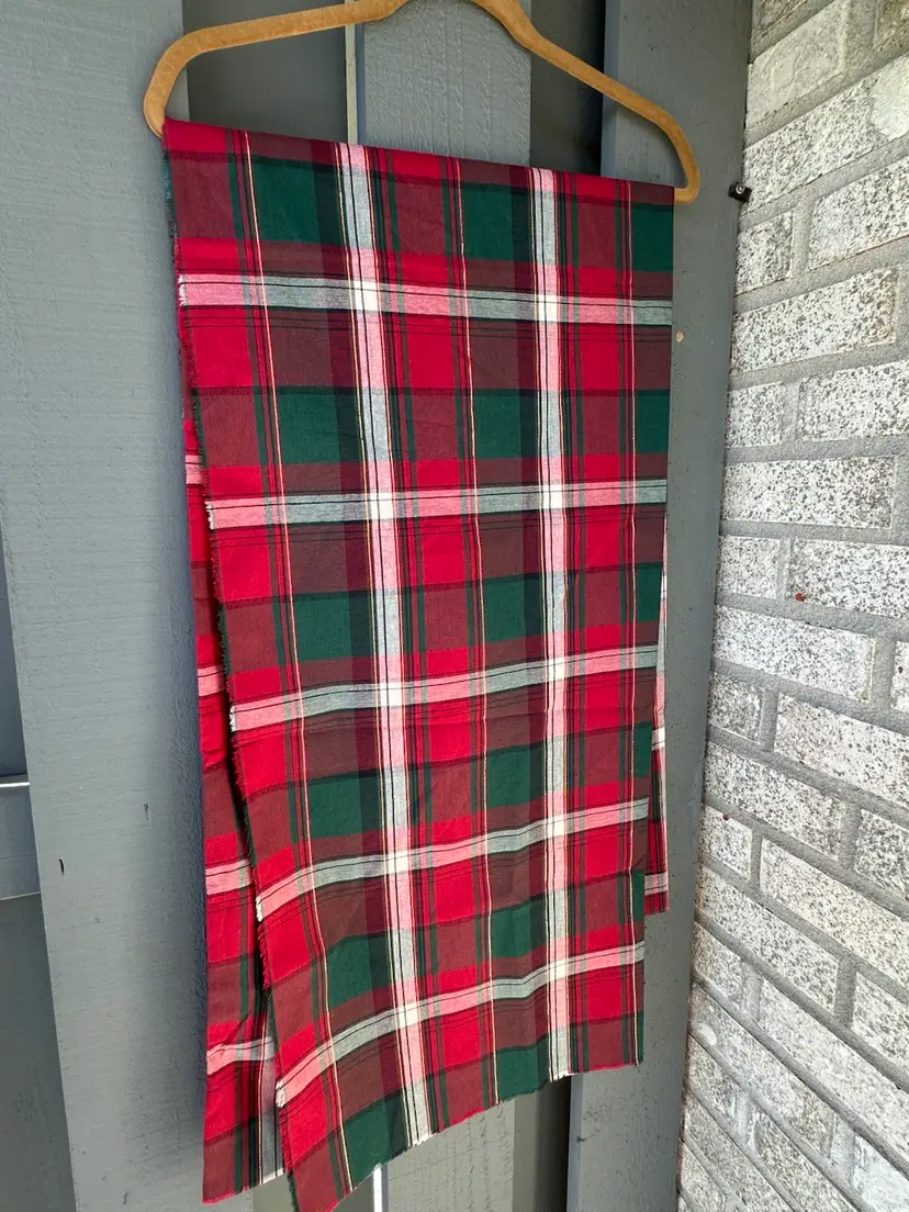 Vtg Christmas Holiday Plaid TableCloth Multicolor 60X64