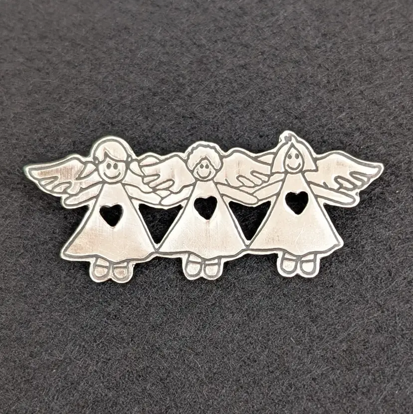 Vintage Save the Children Triple Angel Brooch Mexico Sterling Silver 925 AS IS