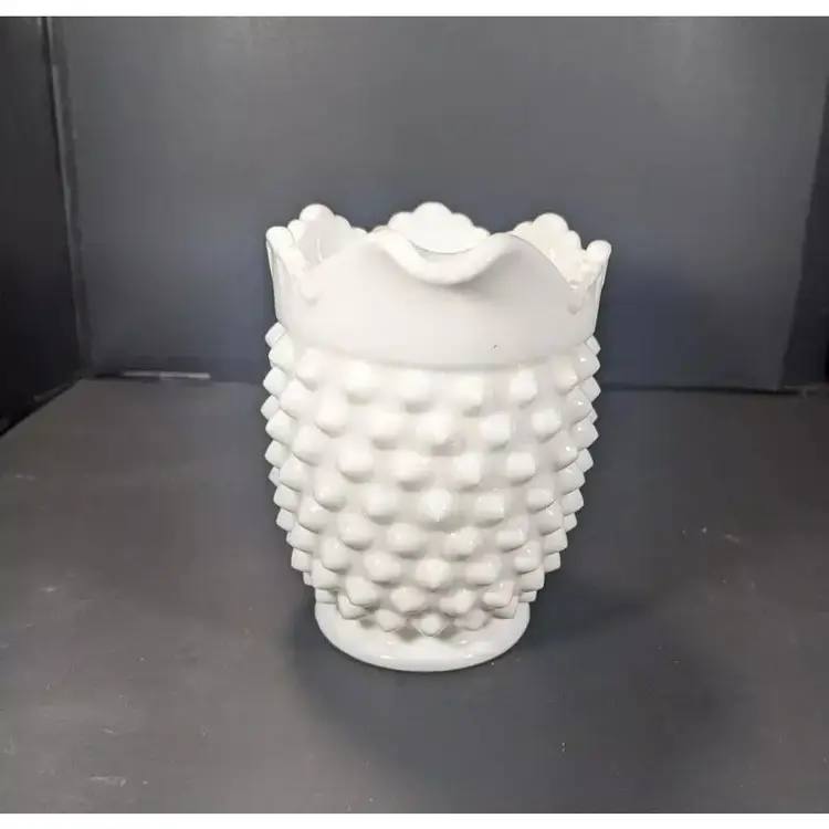 Vintage Fenton White Milk Glass Hobnail Creamer Scalloped Edge Pre-mark EUC