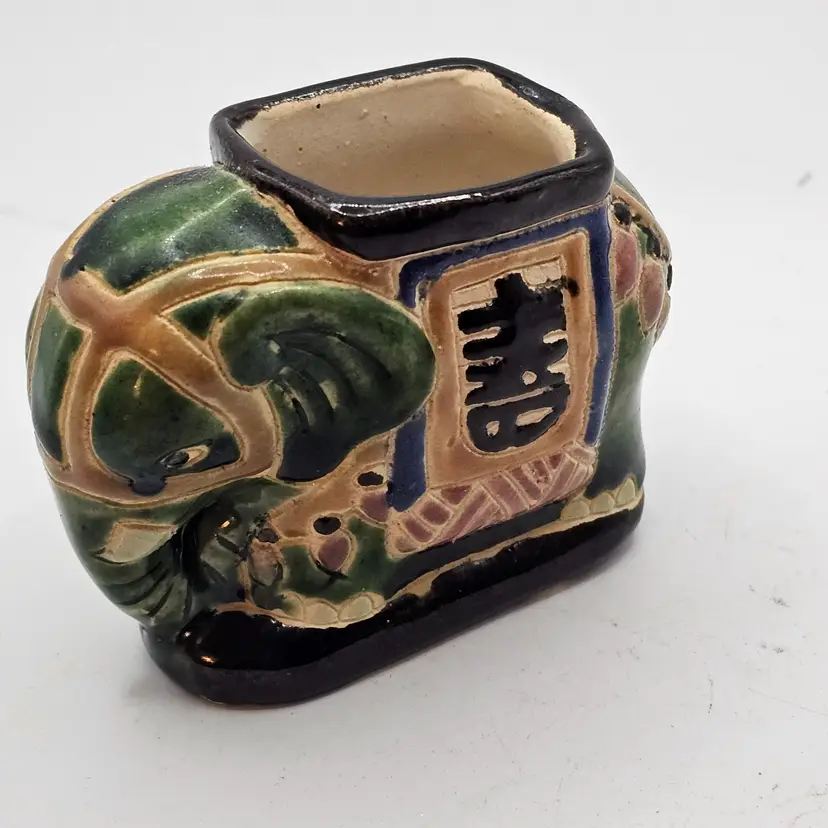Elephant Ceramic Clay Figurine Planter Vase Vintage Made South Vietnam
