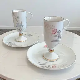 Vintage Napco Japan Floral Porcelain Pedestal Demitasse Cup Saucer Set of 2