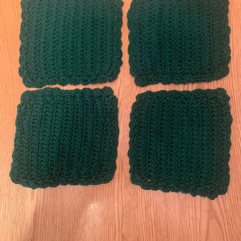 014 Hand Crocheted Hunter Green Hot Pads Set Of 4