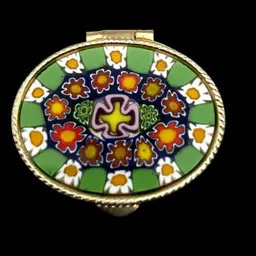 15 - Glass Millefiori Mosaic Pill Box Unmarked 1.5”