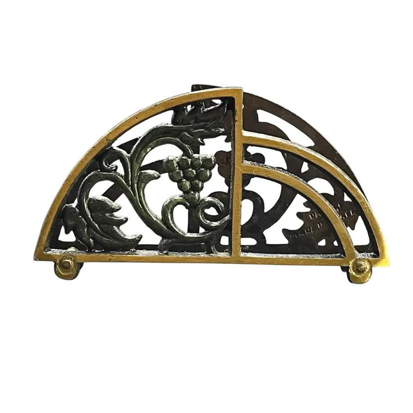 Oppenheim Israel Solid Brass Grapevines Napkin Letter Holder Vintage Kitchen